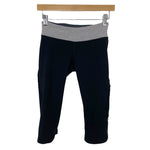 Lululemon Black with Grey Waist Band and Ruffled Side Seams Cropped Leggings- Size 4 (Inseam 16")
