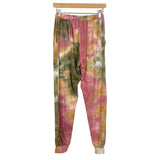 Vestique Olive/Mustard/Pink Tye Dye Drawstring with Pockets Joggers- Size L