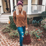 Love Tree Brown Chenille Scalloped Hem Sweater NWT- Size S