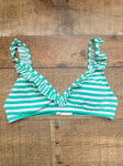 J Crew Green/White Striped Ruffle Padded Bikini Top- Size S (TOP ONLY)
