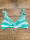 J Crew Green/White Striped Ruffle Padded Bikini Top- Size S (TOP ONLY)