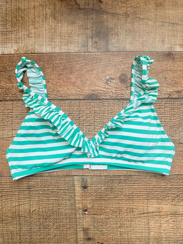 J Crew Green/White Striped Ruffle Padded Bikini Top- Size S (TOP ONLY)
