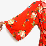 Yumi Kim Red Floral Belted Bell Sleeve Romper- Size XS