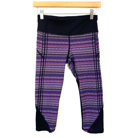 Lululemon Purple/Pink Striped Crop Legging with Exposed Side Seams- Size ~4 (Inseam 16")