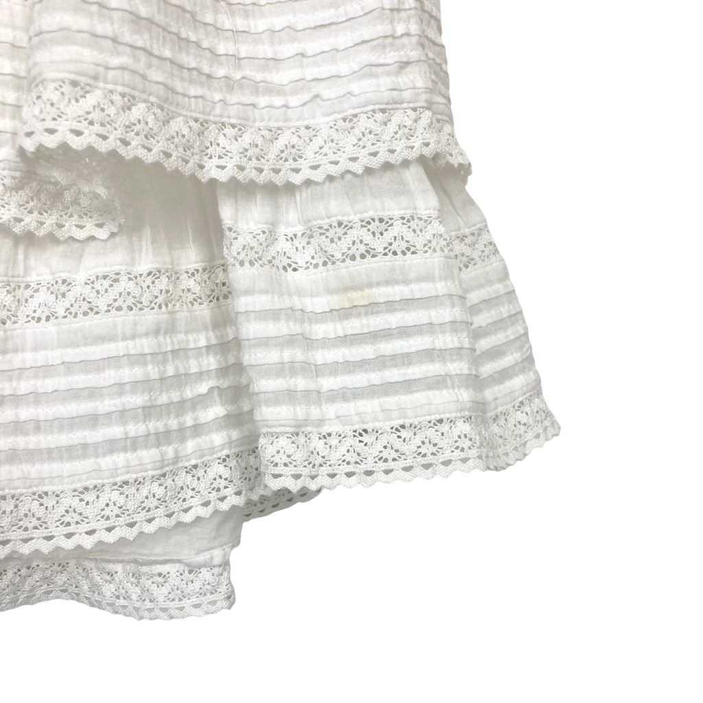Aerie White Button Front Smocked Waist with Tiered Ruffle Lace Hem Min The Saved Collection Aerie White Button Front Smocked Waist with Tiered Ruffle Lace Hem Min The Saved Collection