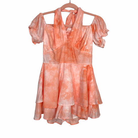 No Brand Peach Tie-Dye Halter Neck Romper- Size S