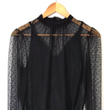 Free People Intimately Black Lace Swiss Dot Long Sleeve Bodysuit- Size XS