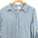 Liverpool Blue & White Stripe Button Up Blouse- Size S