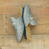 SHE & IN Silver Sparkle Faux Fur Lined Mules- Size 38 (In Like New Condition!)