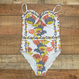 Shein White Floral Print One Piece Swimsuit NWOT- Size S