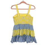 Crown & Ivy Yellow and Blue Ginghom Peplum Ruffle Top- Size M