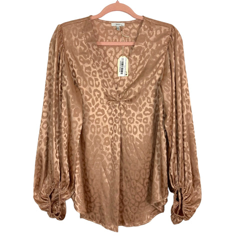 Jodifl Rose Gold Satin Leopard Print Bubble Sleeve Blouse NWT- Size M