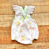 The Beaufort Bonnet Company White Floral Mint Trim Bubble- Size 6-12M