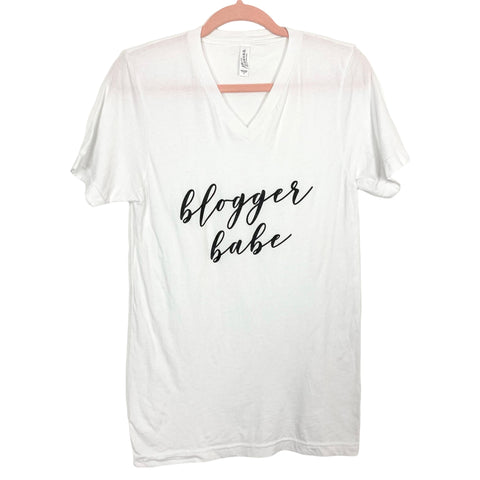 Bella+Canvas White V-Neck Blogger Babe Tee- Size S