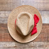 Loft Tan Straw with Red Bow Band Brim Hat- Size M/L