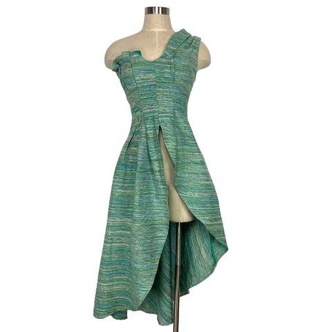 LAHIVE Billy Jean Greens and Blues Raw Silk One Shoulder Asymmetrical Top- Size XS (sold out online, we have matching shorts)