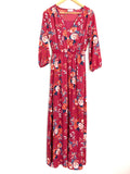 Pink Lily Purple Floral 3/4 Sleeve Maxi with Button Detail- Size S