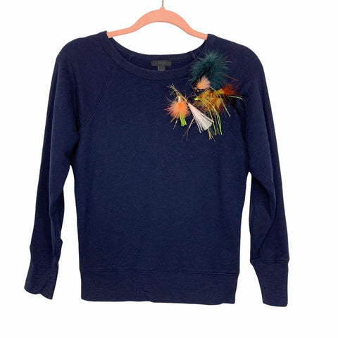 J Crew Navy Crewneck Feather Top- Size XXXS