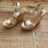 Bamboo Gold Espadrille Jute Wrap Metallic Woven Braid Platform Wedge Sandals- Size 6.5