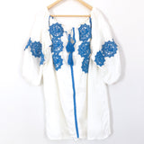 Line + Dot White Dress with Blue Crochet Detailing- Size L