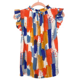 THML Colorful Ruffle Mock Neck Flutter Sleeve Top NWT- Size XS