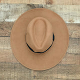 No Brand Camel Wool Wide Brim Black Belted Hat