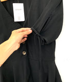 Re:named Black Button Up Top with Tie Sleeves NWT- Size S