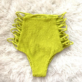 Tori Praver Lime Green Ruched Cut Out High-Waist Swim Bottoms- Size M