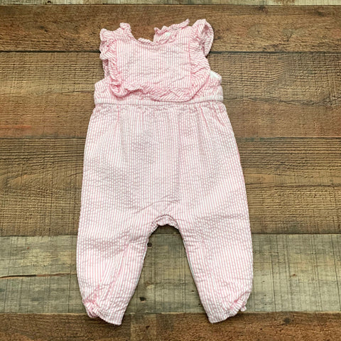 Janie & Jack Pink and White Seersucker Jumpsuit- Size 3-6M