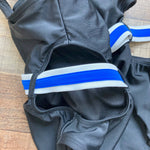 Xhilaration Black with Side Cut Outs and Blue/White Striped Belt Padded One Piece- Size L