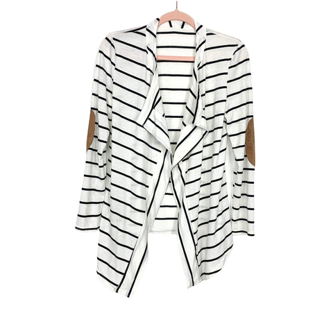 Chois Striped Suede Elbow Patch Open Front Cardigan- Size M