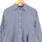 Zara Women Pinstripe Button Up High/Low Ruffle Top- Size S