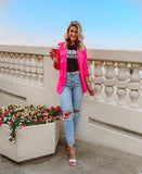Pink Lily Hot Pink Shoulder Padded Blazer- Size M