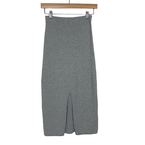 Free People Grey Ribbed Front Slit Midi Skirt- Size XS