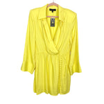 Eloquii Yellow Faux Wrap with Shoulder Pads and Button Detail Collared Mini Dress NWT- Size 14 (sold out online, see notes)