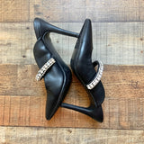 Scoop Black Mule Stiletto Rhinestone Strap Heels- Size 7 (see notes, sold out online)