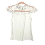 Shein White Lace Crochet Mock Neck Top- Size S