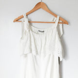 TART Collection White Dress with Crochet Ruffle Detail and Shoulder Tie Straps NWT- Size XS