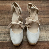 No Brand Neutral Canvas Lace Up Ankle Wedge- Size 38 (Like New)