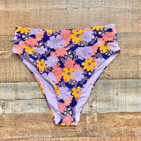 Aerie Navy with Purple/Yellow/Pink Floral Bikini Bottoms- Size L (we have matching top)