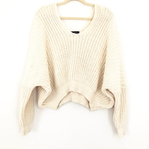 Vici Dolls Chunky Knit Crop Sweater in Ivory with Dolman Sleeves- Size S