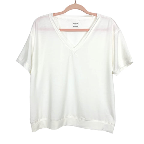 Yummie Marshmallow Baby French Terry V-Neck Drop Shoulder Tee- Size XS