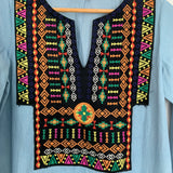 Glamorous Chambray Shift Dress with Tribal Embroidery- Size S