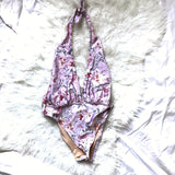 MinkPink Pink Floral Deep V Neck One Piece Swimsuit- Size S