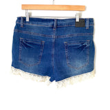 Lucky & Blessed Crochet Hem Mid Rise Denim Shorts- Size 16