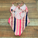 Xhilaration Pink/Mauve/Navy Striped One Piece Swimsuit- Size M (See Notes)