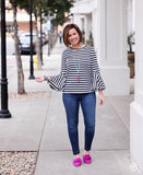 LOFT Striped Ruffle Sleeve Blouse- Size XS