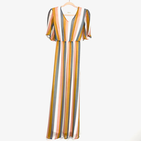 Roolee Multi Colored Striped Belted Maxi Dress- Size S