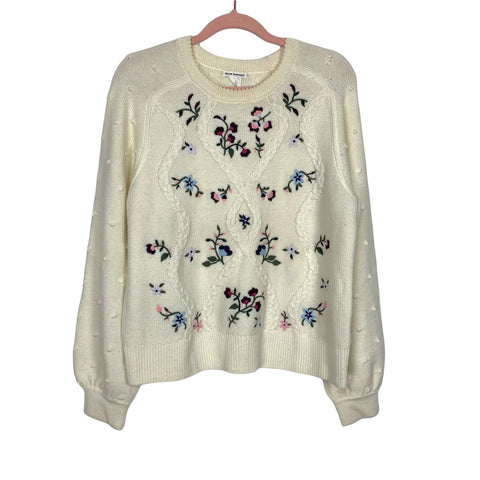 Club Monaco Cream Wool Floral Sweater- Size L (sold out online, see photo)