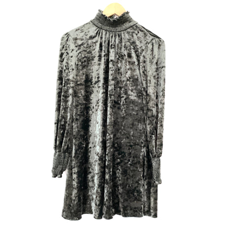 Ali & Jay Olive Crushed Velvet Dress with Neck and Cuff Smocking- Size XS
